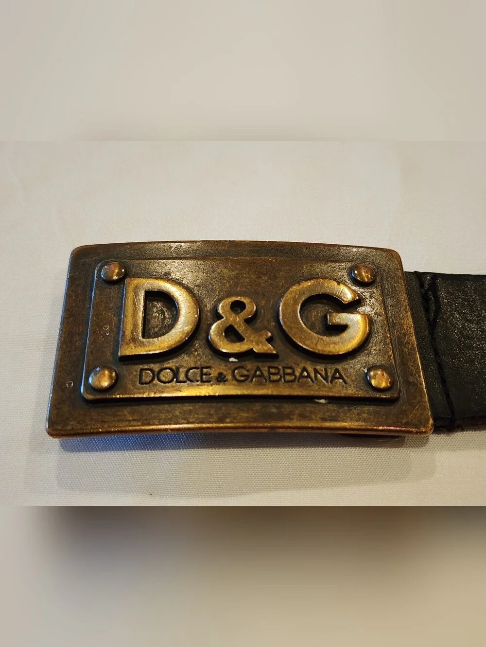 Dolce & Gabbana D&G Black Leather Belt with Brass Buckle